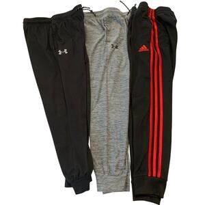Bundle of 3 - Boys Joggers Under Armour & Adidas Small 7 & 8 Black Gray Sporty